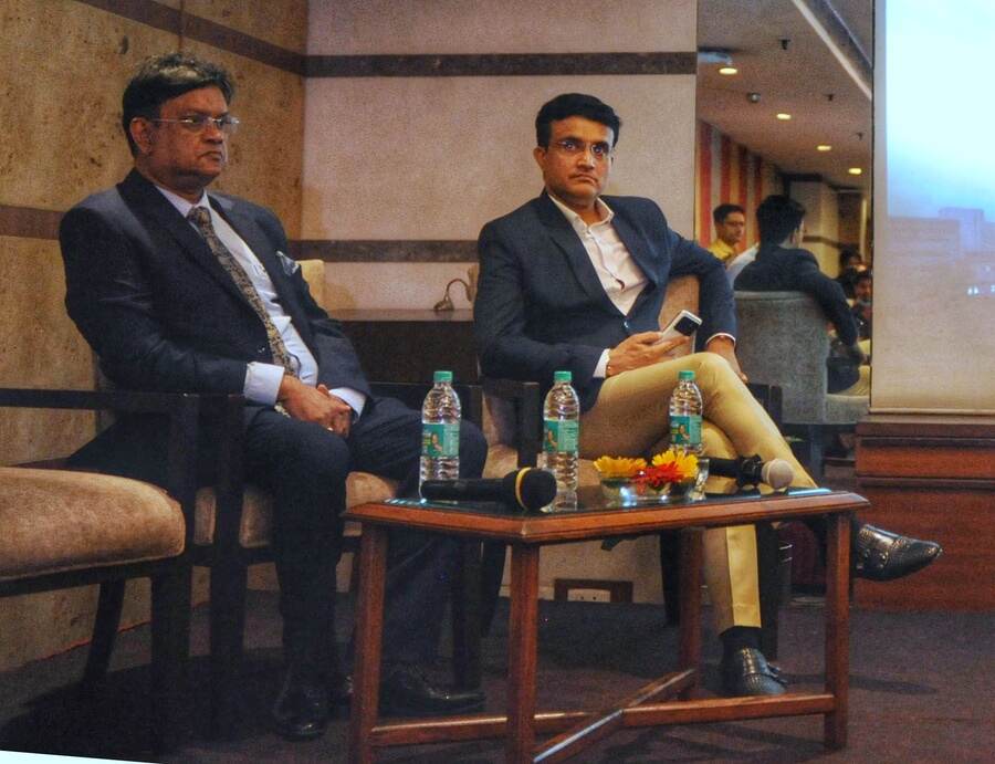 ON WELL-BEING: (From left) Ketan Sengupta, CEO, Bengal Peerless Housing Development Company Ltd, and BCCI president Sourav Ganguly take part in a panel discussion on the importance of leading a healthy life during the pandemic times at a city hotel on Saturday, April 2 