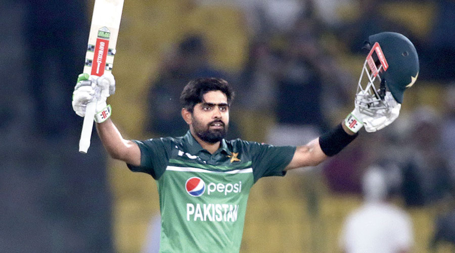 Pakistan’s Babar Azam after his century against Australia in Lahore on Saturday.