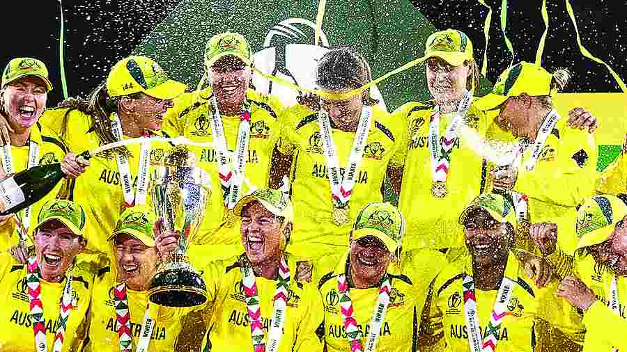 The Australian women's cricket team after winning the World Cup