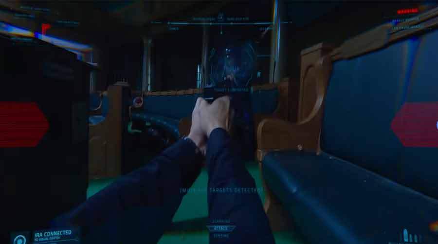 IRA provides real-time updates in a first-person shooter POV
