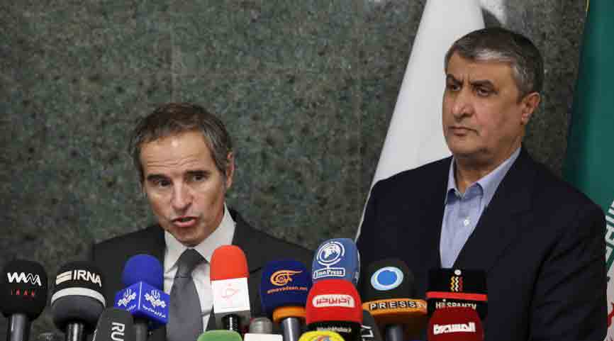 The head of the Atomic Energy Organization of Iran Mohammad Eslami (right in picture) said his government had turned over documents to the IAEA. Eslami and IAEA director Rafael Grossi appeared together at a press conference last month