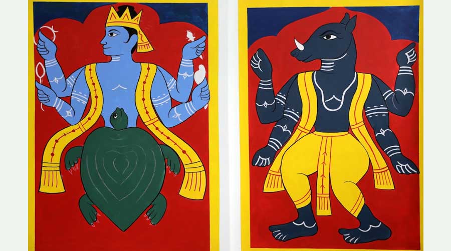 The Kshatriya style paintings of ‘puthichitro’ prominently feature the Dashavatara of Vishnu