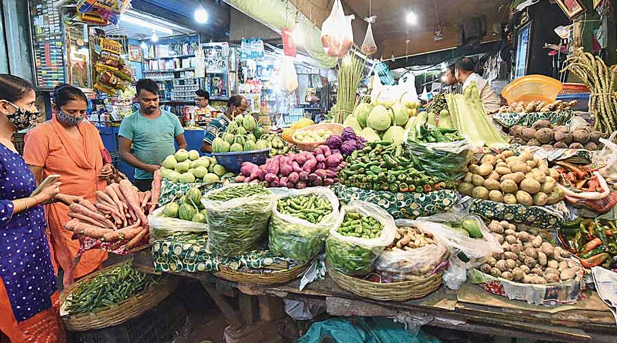 Few buyers at Jadu Babu’s Bazar in Bhowanipore on Thursday evening. 