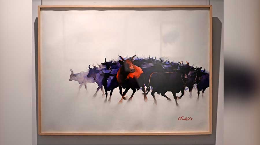 ‘Herds of Cow - IV’ by Sadikul Islam, watercolour on paper