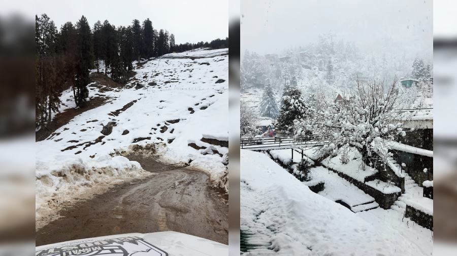 (Left) An off-road stretch en route to Hampta Pass. (Right) A view from the terrace garden, near the helipad completely snowed-in like a winter wonderland.