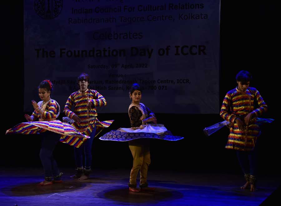 Artistes perform in a programme to mark the foundation day of the Indian Council for Cultural Relations at the Satyajit Ray Auditorium, ICCR Kolkata, on Saturday 