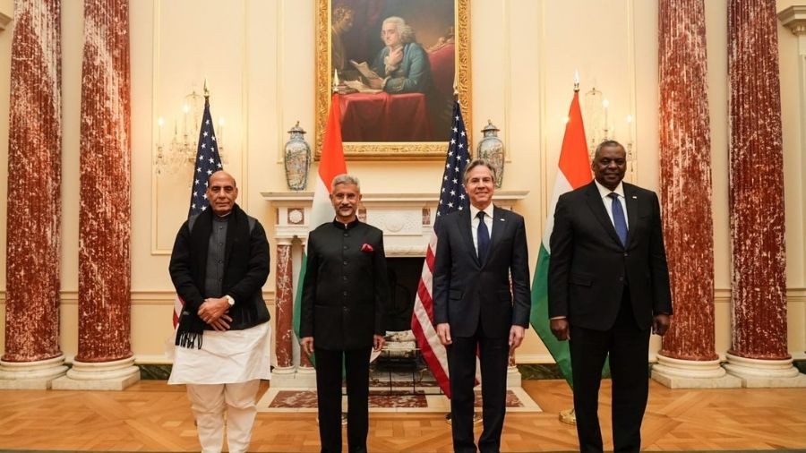 From left: Rajnath Singh, S Jaishankar, Antony Blinken and Lloyd Austin at Washington 
