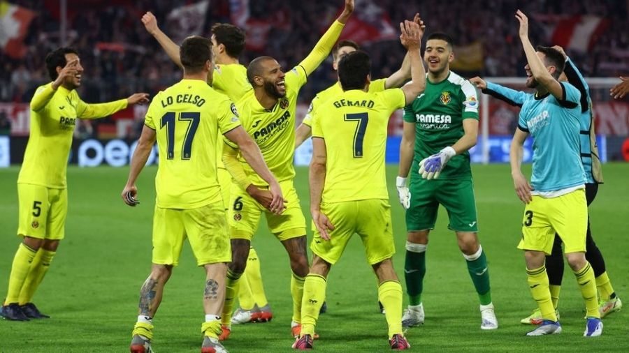 Villarreal players celebrate after the match