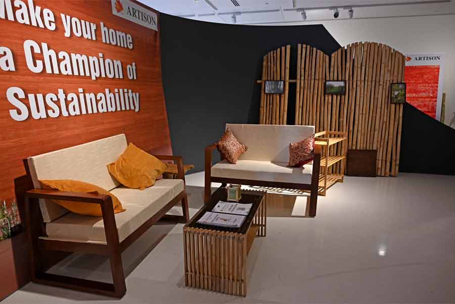 Furniture made out of processed bamboo on display at the Kolkata Centre for Creativity on Wednesday
