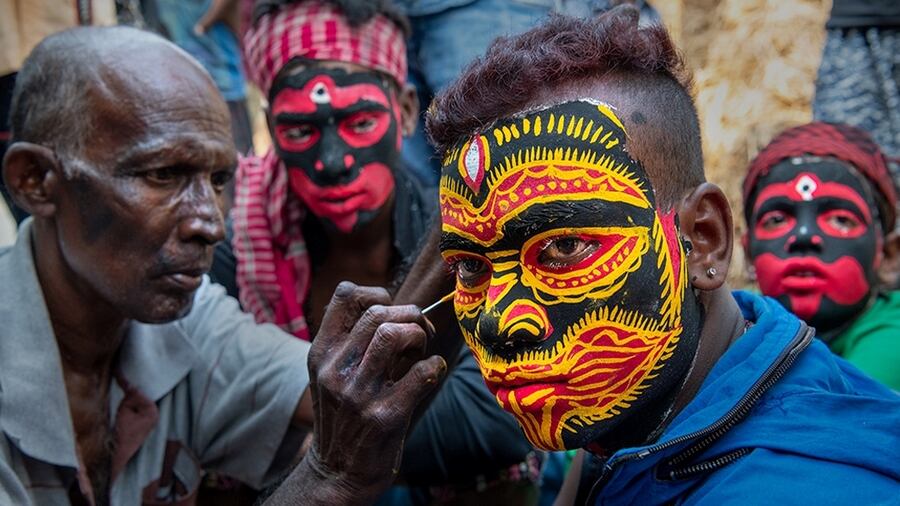 The Charak Gajan festival of Bengal involve pantomimes in colourful costumes by devotees and daring rituals