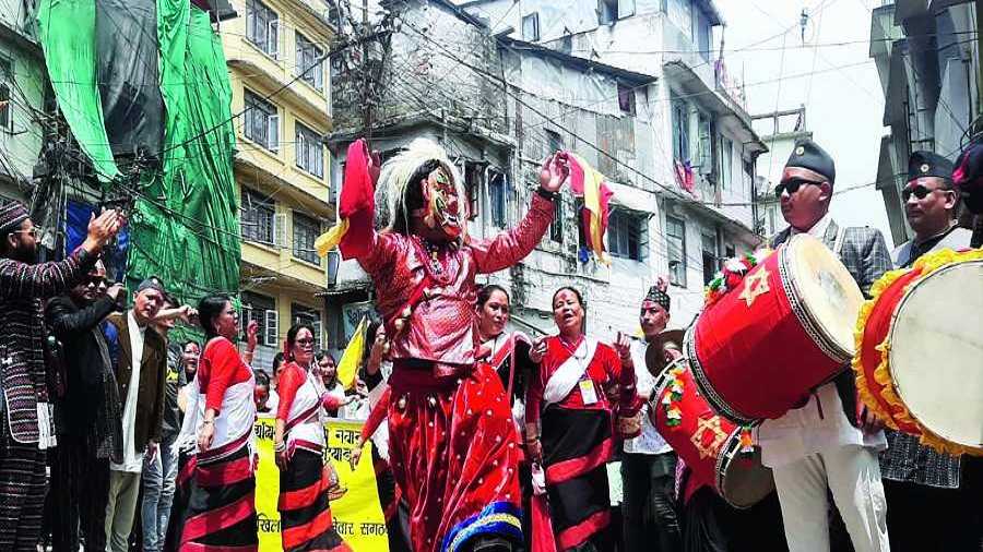 A colourful procession on the occasion of the Nepali New Year in Kalimpong on Thursday.