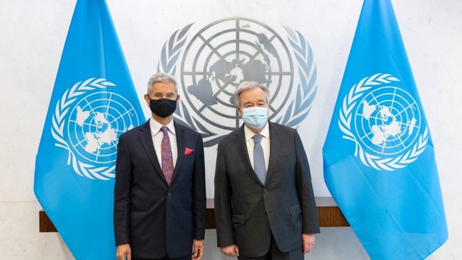 UN Secretary-General Antonio Guterres (R) with S Jaishankar
