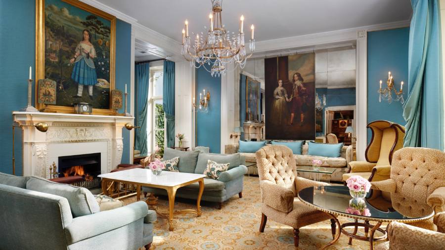 A stunningly comfortable lounge designed by Thomas Hardy himself, Van Dyck school oil paintings on the walls (part of the owners’ personal collection), floor-to-ceiling sash windows and chandeliers