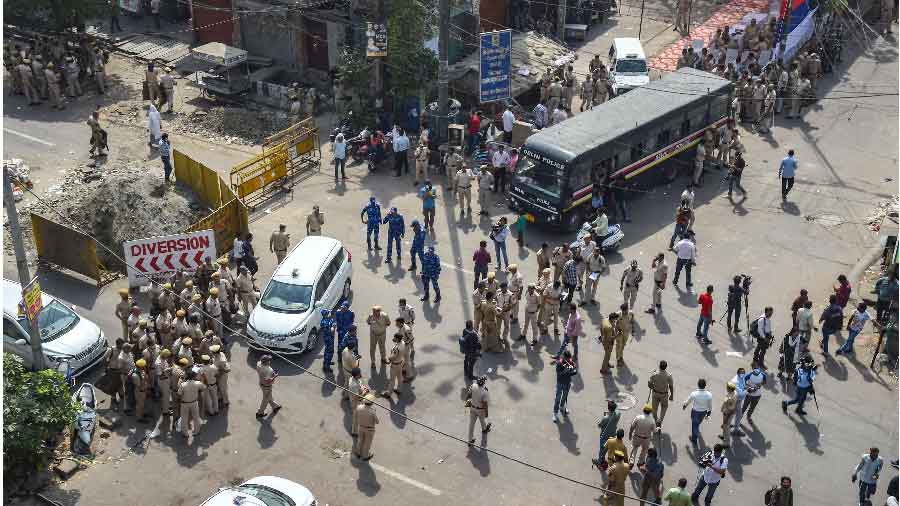 Security personnel keep vigil at Jahangirpuri  on Sunday
