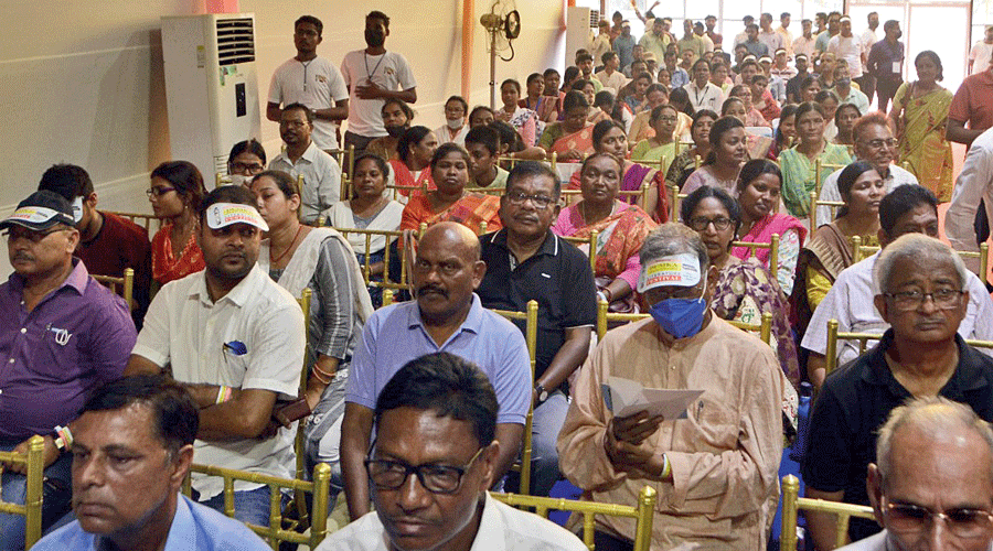 People at the Dumka state library literature festival on Saturday.