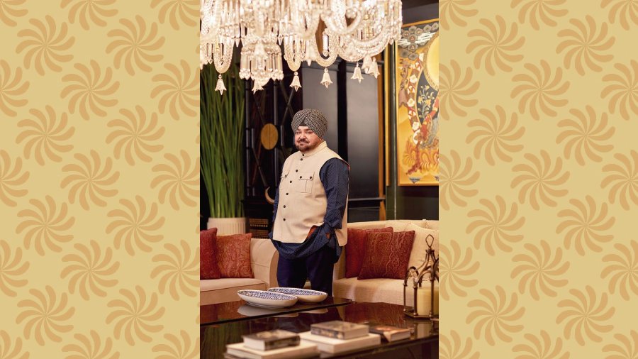 JJ Valaya at The World of Valaya, the flagship store that opened in Delhi on April 9. Located at JW Marriott Hotel in Aerocity, New Delhi, the ‘experience’ is spread across 12,000sq ft and two stories and brings together all the loves of the master couturier — fashion, home, and photography.