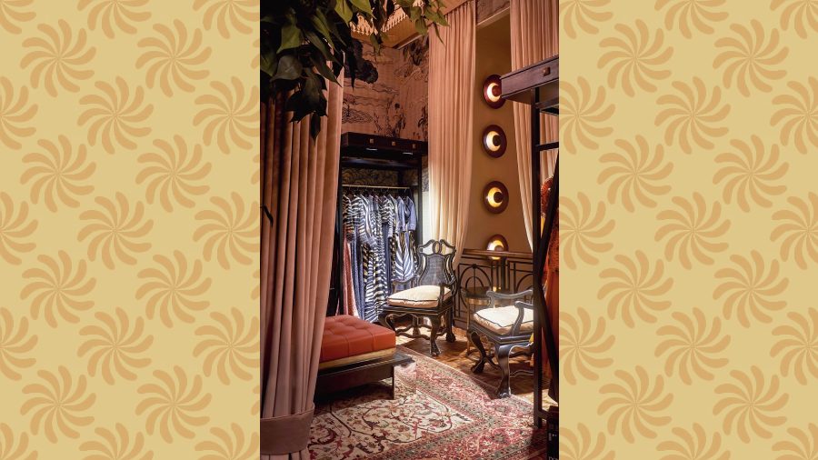 The World of Valaya welcomes you with his new bridge-to-luxury line JJV. On the ground floor you will also find a line of consciously made jewellery, his books on photography and accessories such as pocket squares, cufflinks, scarves and belts, and a bit of Valaya Home furniture.