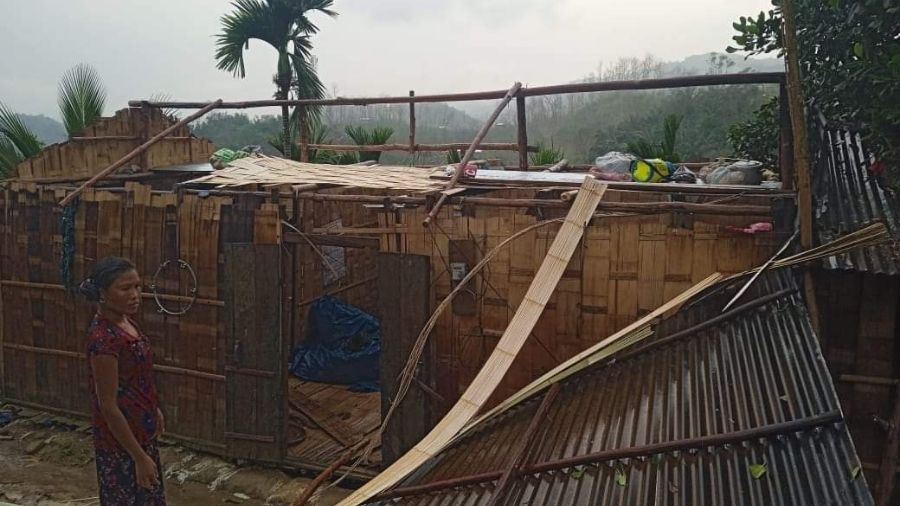 A destroyed house in Mizoram after the storm 
