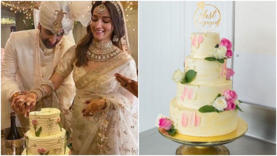 For their summer wedding, Alia Bhatt and Ranbir Kapoor went for a hazelnut buttercream cake (from Pooja Dhingra’s Le15 Patisserie), with pastel florals. 