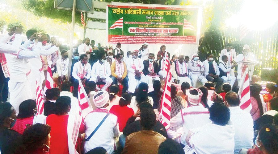 The tribal protest on December 7 at Jantar Mantar demanding a separate religion code in the census.