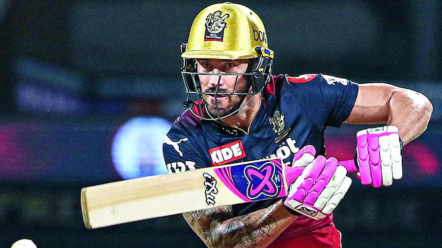 Royal Challengers Bangalore captain Faf du Plessis,  during his 64-ball 96 against Lucknow Super Giants at the DY Patil Stadium on Tuesday