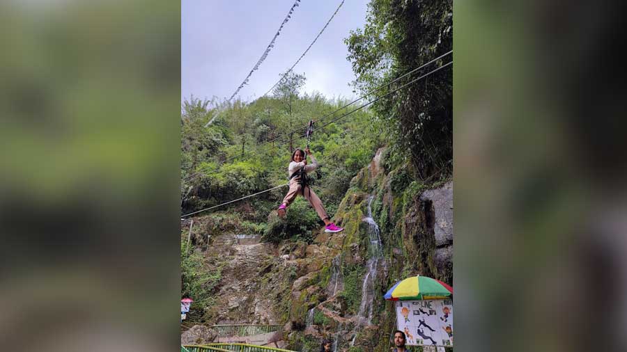 Ziplining at Bakthang Waterfalls