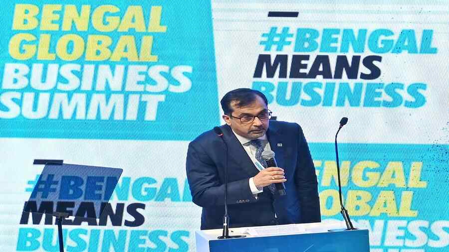 ITC chairman and managing director Sanjiv Puri speaks at the Bengal Global Business Summit at the Biswa Bangla Convention Centre in Kolkata on Wednesday. 