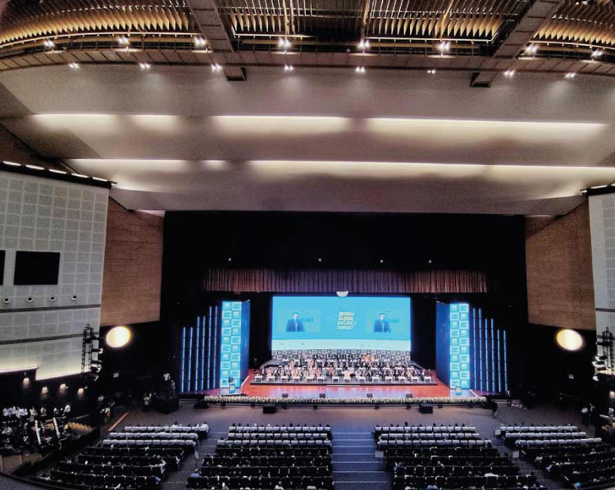 Another top-angle view captures the sublime interiors of the Biswa Bangla Convention Centre and the participants during the business summit on Wednesday. 