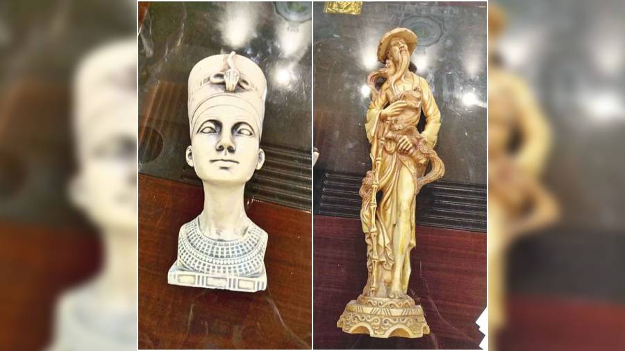 Two of the ivory statuettes seized on Wednesday. 
