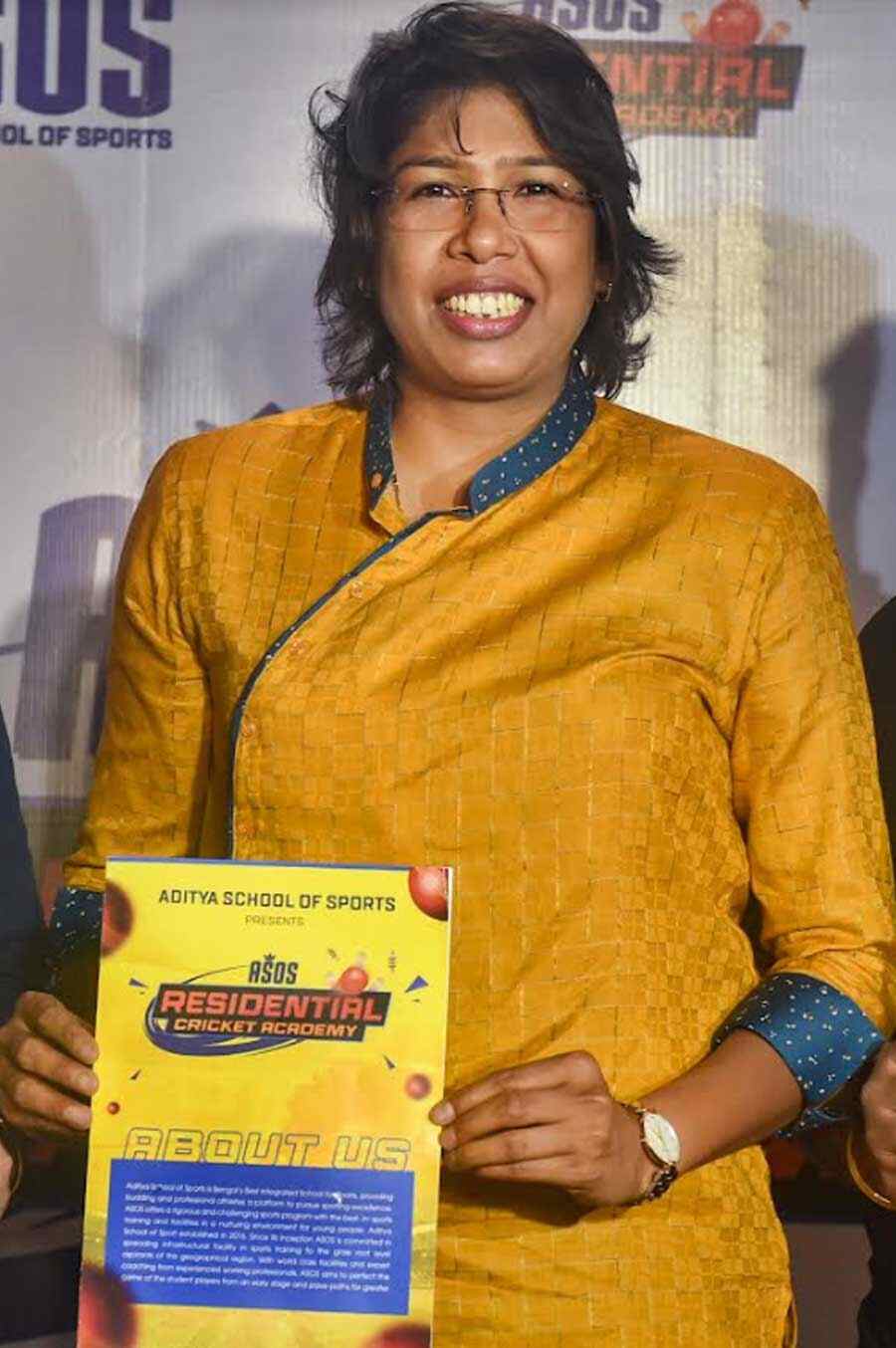 Former women's India cricket team captain Jhulan Goswami announces the opening of Aditya School of Sports Residential Cricket Academy in the city on Thursday 