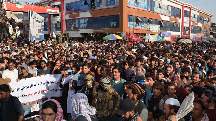 People took to the streets in Afghanistan to protest Pakistani airstrikes