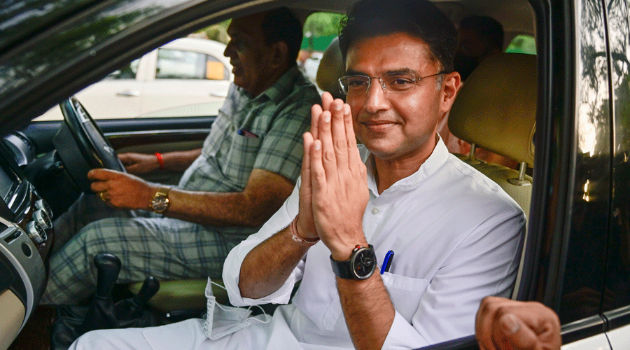 Rajasthan Congress leader Sachin Pilot after meeting with Sonia Gandhi in New Delhi on Thursday.
