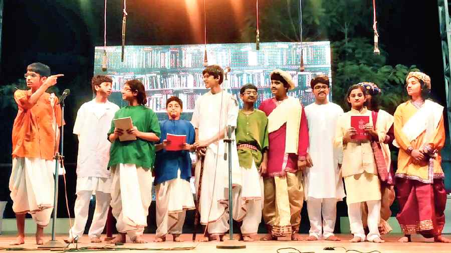 Children stage the play Obak Jolpan at Eastern High in New Town