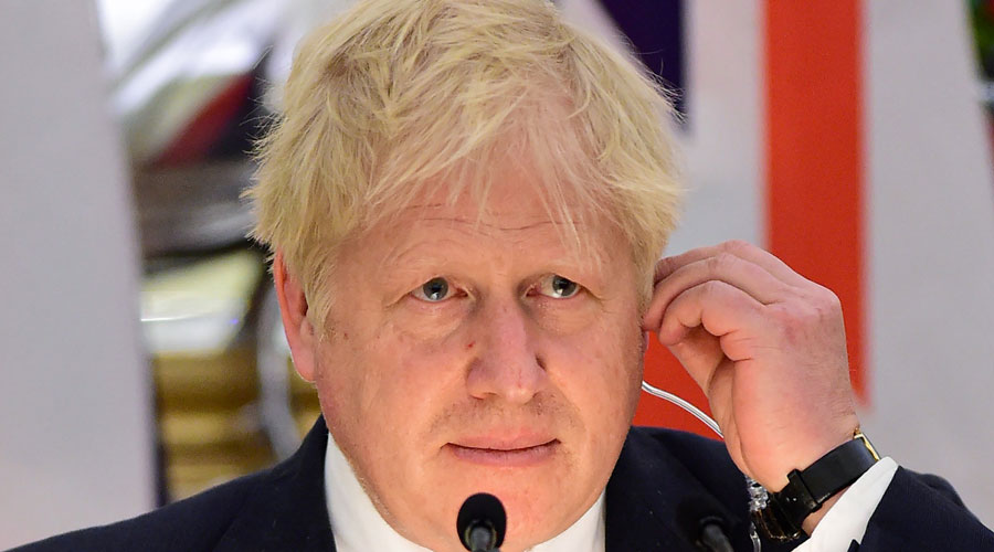 British Prime Minister Boris Johnson speaks during the joint statement after their meeting in New Delhi on Friday. 