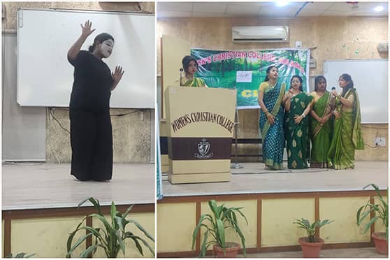 A cultural programme was also put up by the students. A mime act titled ‘Dao phiraye aranya, loho e nagar’ was staged. Students sang Rabindranath Tagore’s Marubijayer ketan urao he shunye. 
