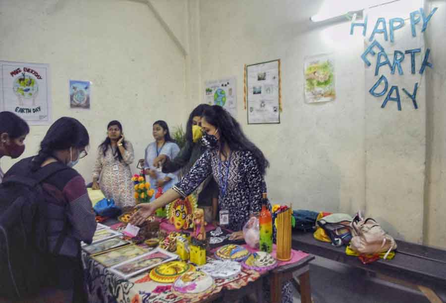 MOTHER GAIA: Students of Women’s Christian College in south Kolkata celebrate World Earth Day with an exhibition at the college campus on Friday, April 22