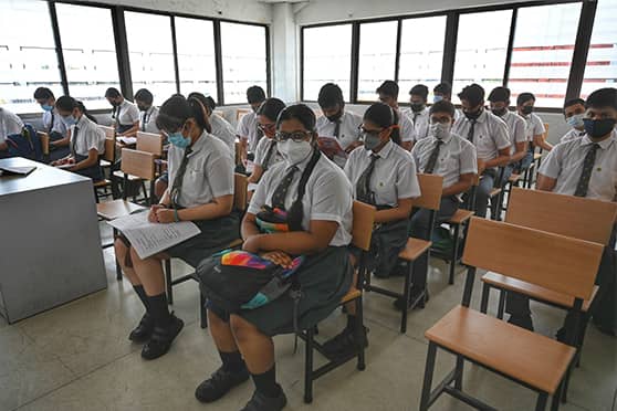 ICSE examinees at South City International School, Kolkata, on the first day of the exam. 