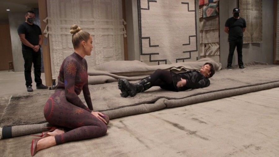 Khloe and Kris do the roll test on rugs