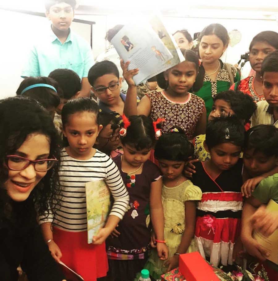 Writer, child-rights activist and actor Nandana Dev Sen uploaded this photograph on her Instagram handle on Wednesday with the caption: “Mambi surrounded by the cutest, jolliest, most determined little monkeys who insist on playing without a stop - and getting their books signed!”