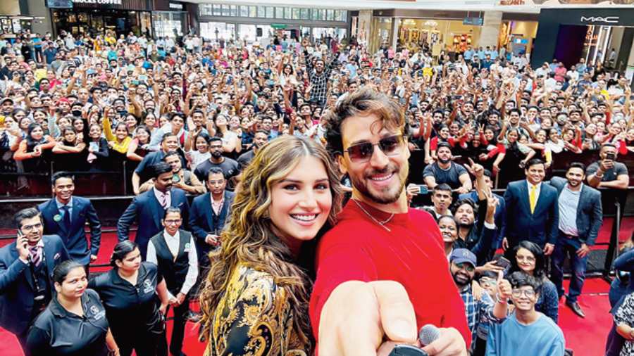 Tara Sutaria with Tiger Shroff during the promotion of Heropanti 2