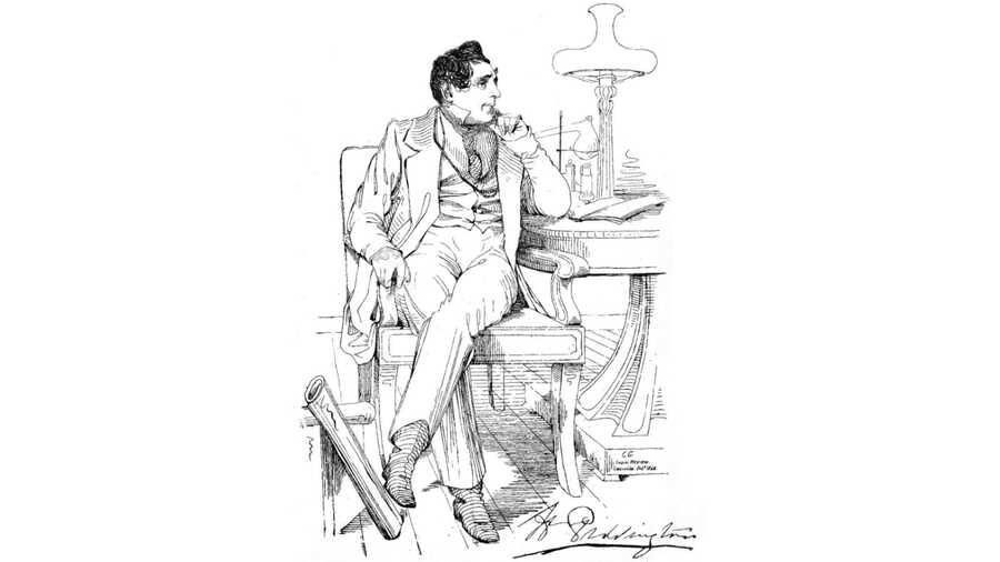 A sketch of Henry Piddington by Colesworthey Grant in 1839 in the ‘India Review’
