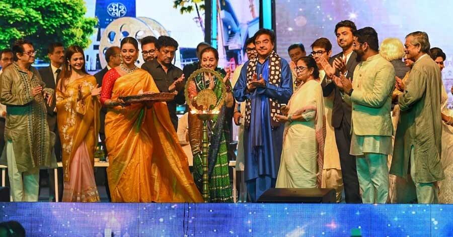 CELEBRATING CINEMA: West Bengal chief minister Mamata Banerjee, veteran actor and politician Shatrughan Sinha and other eminent personalities at the inauguration ceremony of the 27th Kolkata International Film Festival at Nazrul Mancha on Monday, April 25