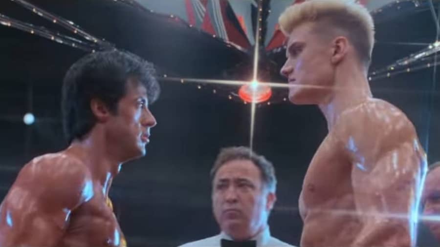 Sylvester Stallone and Dolph Lundgren (Ivan Drago) in 'Rocky IV'.