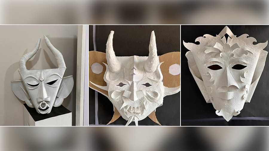 Masks made out of mount board. 