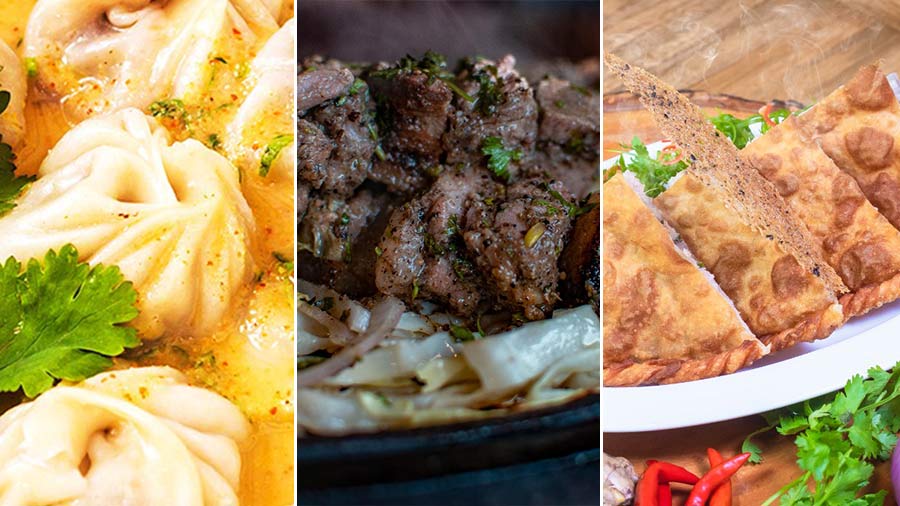 (L-R) From Jhol Momos to Pork Khorika and Shyafaley, there's a host of dishes to savour 