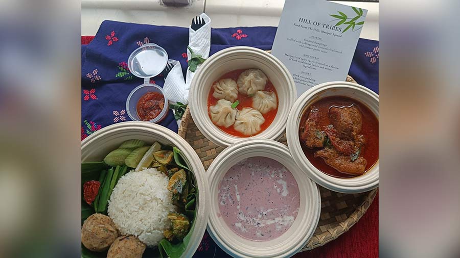 A Manipuri pork thali from Hill of Tribes