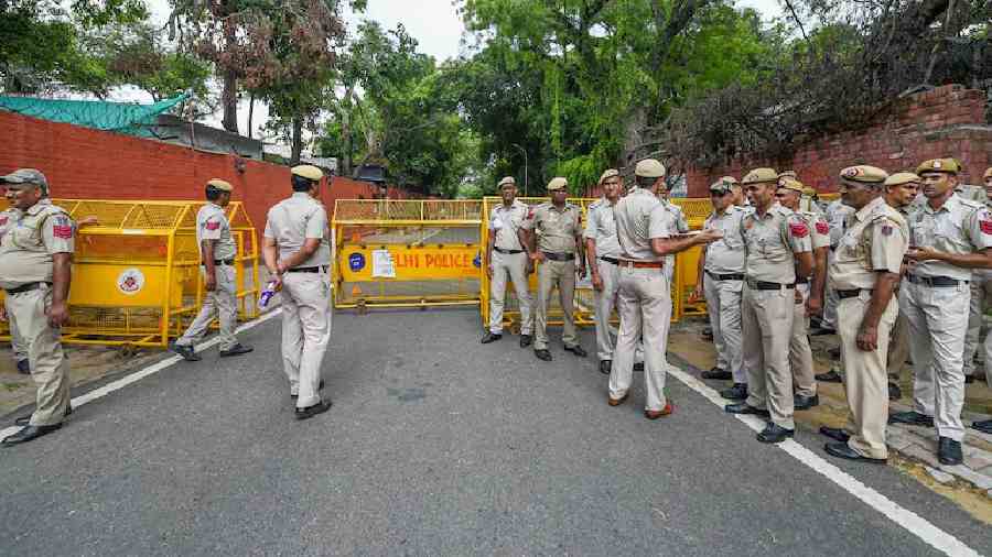 Delhi Police has stepped up security near the Congress headquarters in the national capital