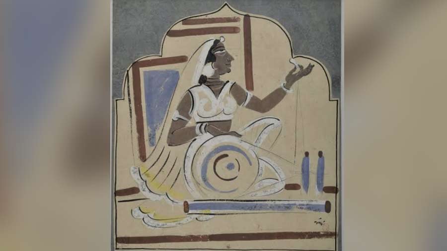 'Wool spinning' by Nandalal Bose