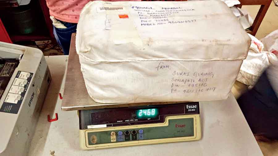The parcel that contained the contraband and reached Nadia district’s Meera post office last week