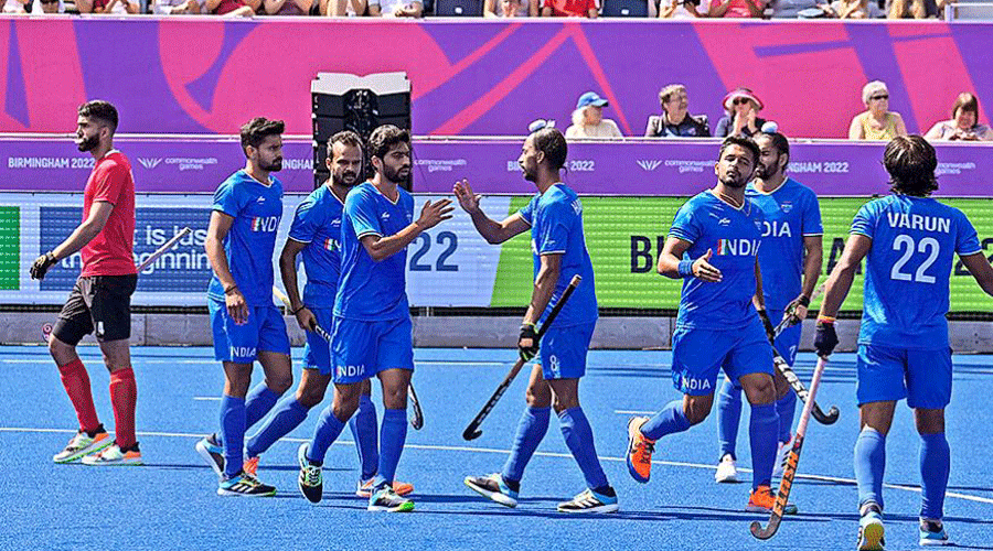 The Indian hockey team in action.